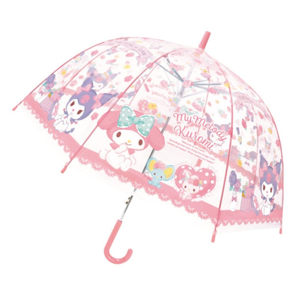 NWT Sanrio My Melody Kuromi Fashionable  Dome-Shaped Clear Vinyl Stick Umbrella